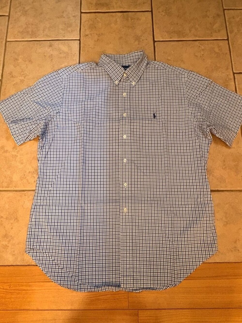 Polo Ralph Lauren Classic Fit Blue White Gingham Short Sleeve Shirt XL